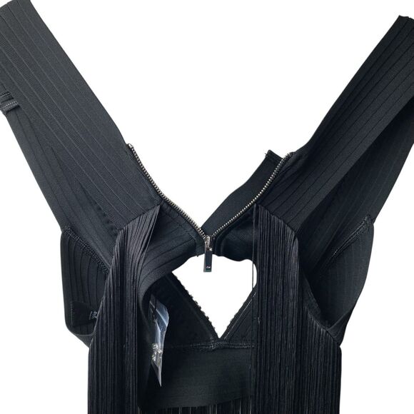 Karen Millen Embellished Fringe Bandage Top Black Crystal Overlay Cover-Up S - Picture 7 of 11